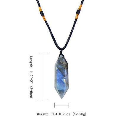 Runyangshi Labradorite Healing Crystal Pendants, Double Pointed Natural Crystal Quartz Necklace 6 Faceted Chakra Crystal Wand Stone - color: Labradorite