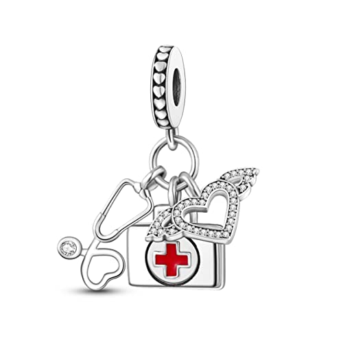 925 Sterling Silver Charm for Bracelet Necklace Women Dangle Pendant Beads | Love Faith Mom Ocean travel Butterfly Party Charm Beads Pendants DIY Jewelry Gift - color: Stethoscope First Aid Kit Pendant