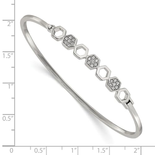 JewelryWeb 2mm Stainless Steel Polished With Crystals Hexagons Hinged Bangle Bracelet Cuff Bracelet for Women