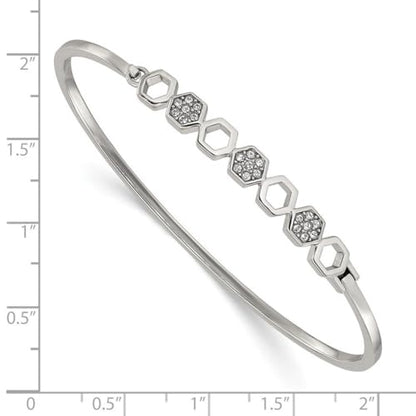 JewelryWeb 2mm Stainless Steel Polished With Crystals Hexagons Hinged Bangle Bracelet Cuff Bracelet for Women