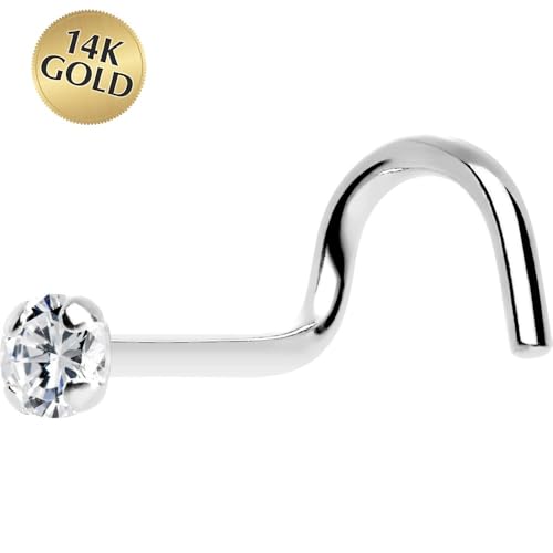 Body Candy 14k White Gold 2mm Cubic Zirconia Nose Stud Screw 20 Gauge