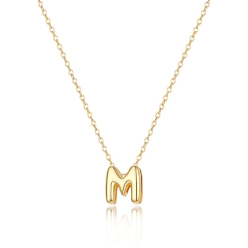 Initial Necklaces for Women Bubble Gold Silver Letter Necklace Dainty Personalized Charm Pendant Name Necklace Cute Non Tarnish Fashion Accessories Teen Gift Trendy Stuff Jewelry Gifts - color: Gold, style: M