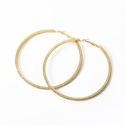 80mm Rhinestone Hoop Earrings for Women Sparkly Earrings Cubic Zirconia Circle Earring Exaggerated Prom Earring Large Rhinestones Round Hoop Earrings Silver Prom Jewelry for Party Wedding Birthday - color: Gold