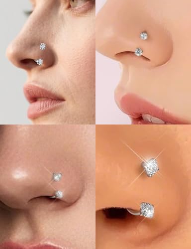 Oufksiyy Horseshoe Nose Ring Surgical Steel internal thread Double Gem Stud Nose Rings 16g Black Gold Lip Rings Cubic Zirconia Daith Septum Piercing Jewelry for Women Inner Diameter 6/8/10/12mm - color: black horseshoe rings 16G 6-12MM