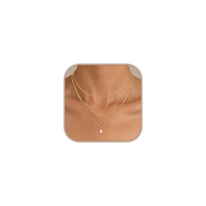 Gold Layered Necklaces for Women, 14K Gold Plated Paperclip Snake Chain Necklace Set, Dainty Coin Cross Tear Pendant Layering Choker Necklaces, Simple Trendy Stackable Jewelry Gifts - color: 3PCS / CZ & 2 Chains
