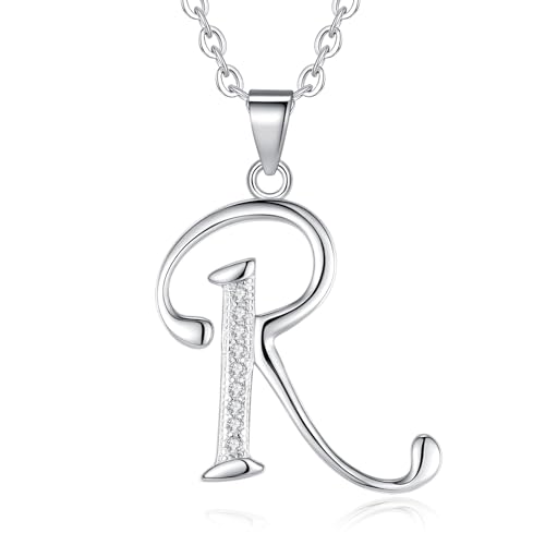 VIKI LYNN Dainty Initial Letter Pendant Necklace for Women | Cubic Zirconia Initial Jewelry, Personalized Letter Necklace, Dainty Women Jewelry, Birthday Gift Idea for Her, Mom and Wife - color: Silver, style: Silver-R