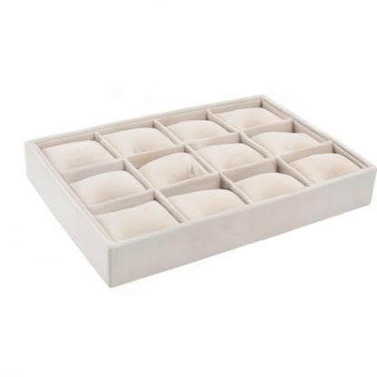 Jewelry Watch Tray, Beige Velvet Watch Jewelry Organizer 12 Grid, Stackable Watch Bracelet Bangle Display Holder, Adjustable Pillows, for Man Woman Show Birthday - color: Beige
