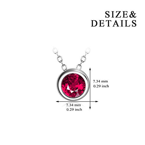 925 Sterling Silver Solitaire Cubic Zirconia Necklace for Women Teen Girls - color: July - Red