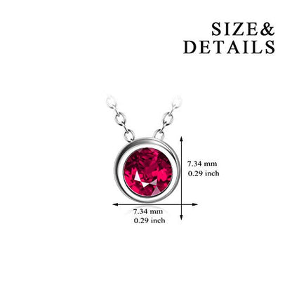 925 Sterling Silver Solitaire Cubic Zirconia Necklace for Women Teen Girls - color: July - Red