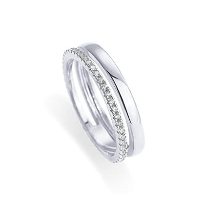 PAVOI 18K Gold Plated Cubic Zirconia Dual Stacking Rings for Women | Gold Eternity Band for Women | Thumb Ring - color: White Gold