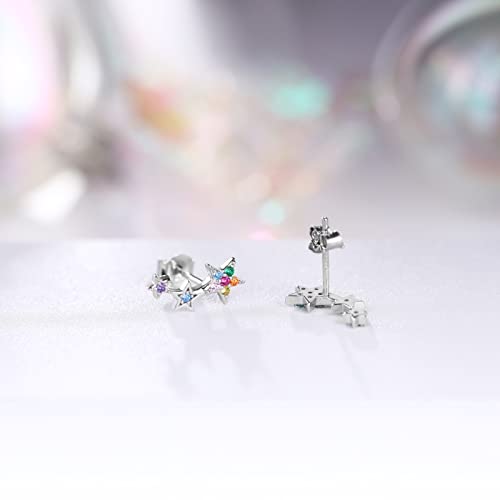 Qings 925 Sterling Silver Stars Earrings, colorful Cubic Zirconia Climber Earrings Hypoallergenic Stud Earrings for Women, Gift boxed