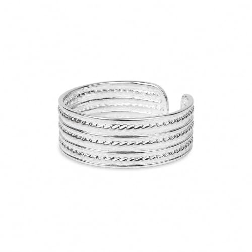 Sterling Silver Toe Ring, Adjustable Open Band, Handmade | Fits Toe, Knuckle or Pinky Ring | One Size Fits Most | Comfortable to Wear | Minimalist Style | Water Resistant - style: Line Textured Band