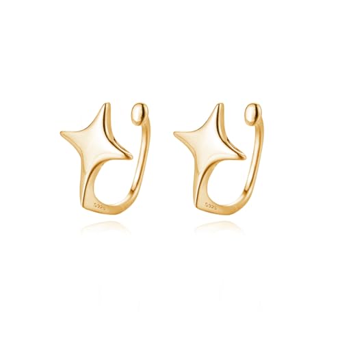 Reffeer Solid 925 Sterling Silver Star Cuff Earrings Cartilage Wraps for Women Teens Helix Earrings Star Clip On Earrings No Piercing - color: B-18K Gold Plated