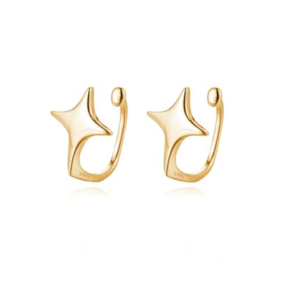 Reffeer Solid 925 Sterling Silver Star Cuff Earrings Cartilage Wraps for Women Teens Helix Earrings Star Clip On Earrings No Piercing - color: B-18K Gold Plated