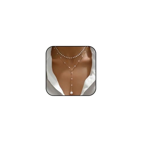 Lasso Necklace for Woman Gold And Pearl Lasso Necklace Exquisite Waterproof Adjustable Y Shaped Sun Necklaces Layered Pearl Lariat Necklaces Jewelry - color: Pearl1