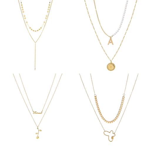 Stocking Stuffers Gold plate and Silver Plated Jewelry Sets Stocking Stuffers for Women Costume Jewelry Chain Necklace Bracelet Earrings and Rings Sets for Women Bulk Jewelry - color: JJG50Hgold