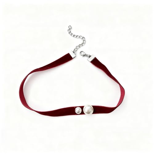 Bow Necklace for Women Dainty Velvet Ribbon Choker Necklaces Red Black Bow Choker Pearl Bell Heart Pendant Necklace Winter Holiday Necklace Cute Bow Knot Necklace for Christmas New Year Gifts - color: Red choker