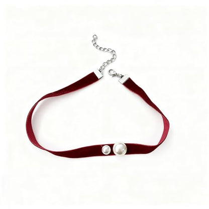 Bow Necklace for Women Dainty Velvet Ribbon Choker Necklaces Red Black Bow Choker Pearl Bell Heart Pendant Necklace Winter Holiday Necklace Cute Bow Knot Necklace for Christmas New Year Gifts - color: Red choker