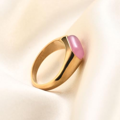MYNENEY Signet Mens Pinky Rings Statement Wedding for Women - color: Pink stone-Gold