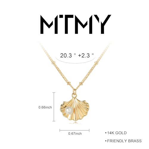 MTMY Gold Starfish Necklace 14K Gold Plated Shell Conch Ocean Pendant Necklace for Women Beach Summer Jewelry - style: pearl shell