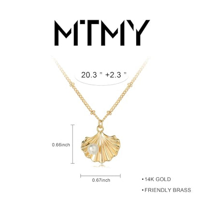 MTMY Gold Starfish Necklace 14K Gold Plated Shell Conch Ocean Pendant Necklace for Women Beach Summer Jewelry - style: pearl shell
