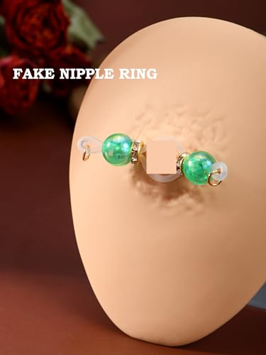 DJCIW 4 Pairs Handmade Fake Nipple Rings,Adjustable Nipple Nooses with 8mm Silicone Multicolor Beads and Barbells,Non-Piercing Faux Nipple Piercing Comfortable Everyday Wear Cute Body Jewelry - color: style2