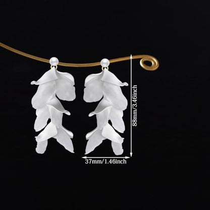 Handmade Bohemian Lightweight Fabric Flower Dangle Drop Earrings Chic Pearl Large Tassel Petal Stud Earrings For Women - color: White