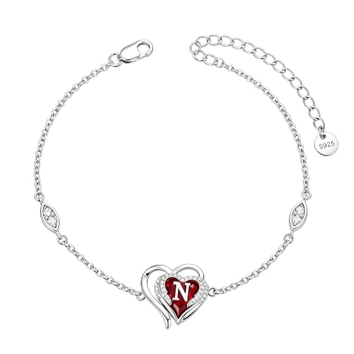 Initial Bracelet for Women 925 Sterling Silver Heart Angel Wings Initial Bracelet Anniversary Birthday Mothers Day Jewelry for Mom Her Wife - color: N