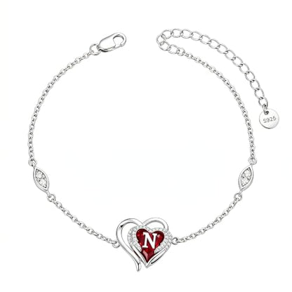 Initial Bracelet for Women 925 Sterling Silver Heart Angel Wings Initial Bracelet Anniversary Birthday Mothers Day Jewelry for Mom Her Wife - color: N