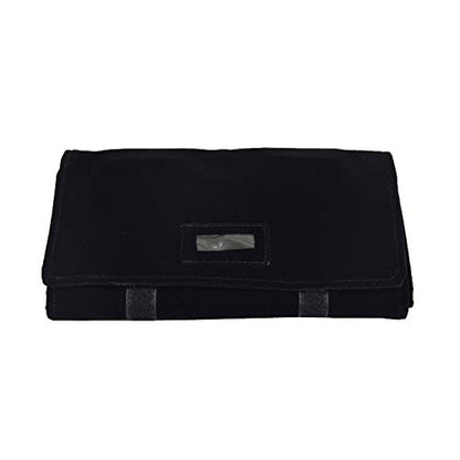 Black Velvet Roll-up Travel Bag Jewelry Pouches Organizer Carrying Display Case