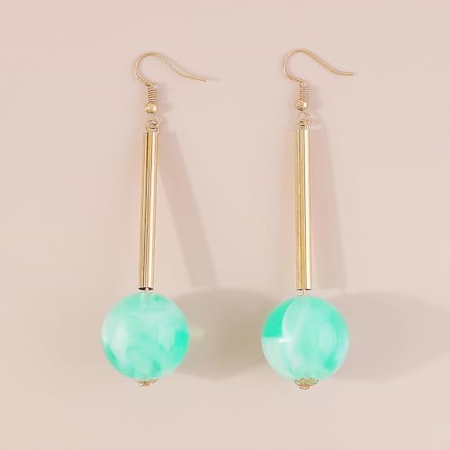 Acrylic Geometric Earrings Round Square Resin Earrings Lightweight Drop Earrings Resin Acetate Drop Dangle Hoop Earrings Long Tassel Fashion Jewelry Hollow Marble Design for Women - color: Cyan
