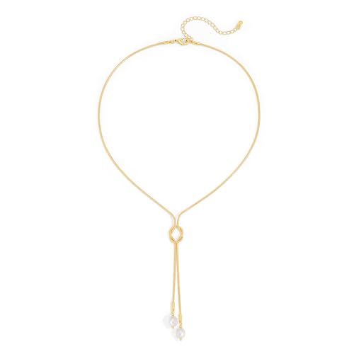 Gold Lariat Necklace for Women Heart Pearl Y - Shaped Long Necklace Simple Chain Trendy Jewelry Gifts - color: Gold-C