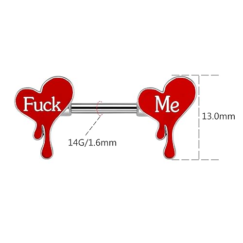 Letter Nipple Ring 14G 316L Surgical Steel Nipple Barbell Heart Shape Devil Body Piercing Jewelry for Women Men - color: red heart F