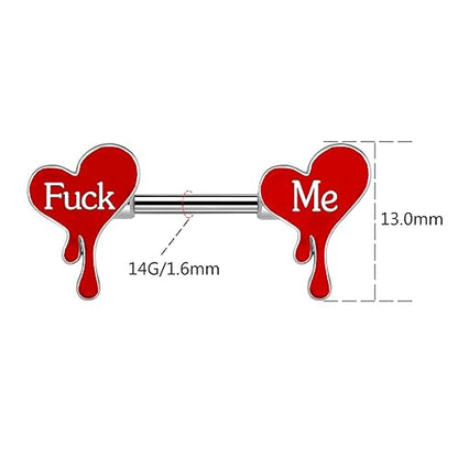 Letter Nipple Ring 14G 316L Surgical Steel Nipple Barbell Heart Shape Devil Body Piercing Jewelry for Women Men - color: red heart F