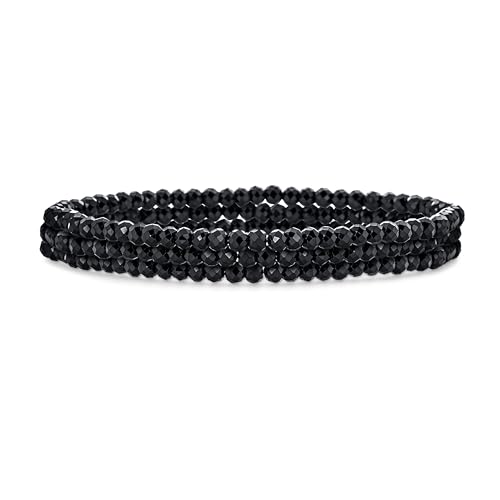 Natural Stones Mini Seed Bead Stretch Bracelet Stackable Strands (Set of 3) - color: Black Spinel Set