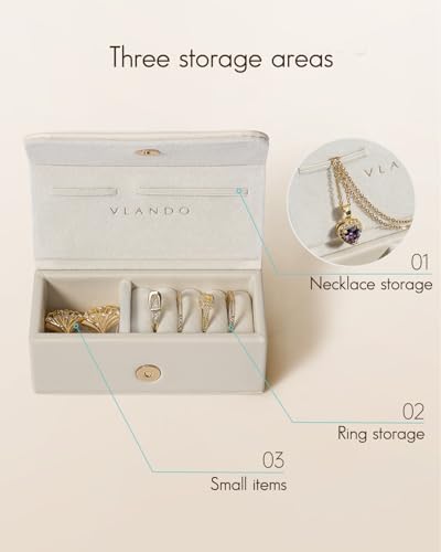 VLANDO Small Travel Jewelry Case, Gifts for Women Bridesmaid,Tangle-Free Jewelry Organizer for Rings Earrings Necklaces, Vegan Leather, Magnetic Closure-Cream White*2 Pack - color: Cream White*2 Pack