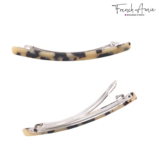 French Amie Long and Thin White Tokyo Large 4 Inch Hair Clip Barrette | Handmade Shell For Women Girls Teens Adults Everyday Style - color: White Tokyo