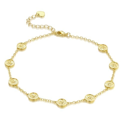 14K Gold Anklets for Women Gold Ankle Bracelets for Women Anklet | 14K Gold Anklets for Women Coin Portrait Relief Gold Ankle Bracelets for Women Beach Anklets Coin Anklet for Womens 9.4-11in