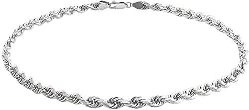 Savlano 925 Sterling Silver Solid Italian Figaro, Rope,Herringbone, Curb, Ball Bead, Snake, Mariner Chain Anklet for Women, Comes in 0.8mm - 5mm With Gift Box - style: Rope 2.5mm