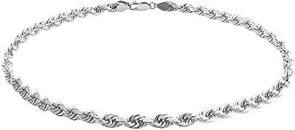 Savlano 925 Sterling Silver Solid Italian Figaro, Rope,Herringbone, Curb, Ball Bead, Snake, Mariner Chain Anklet for Women, Comes in 0.8mm - 5mm With Gift Box - style: Rope 2.5mm