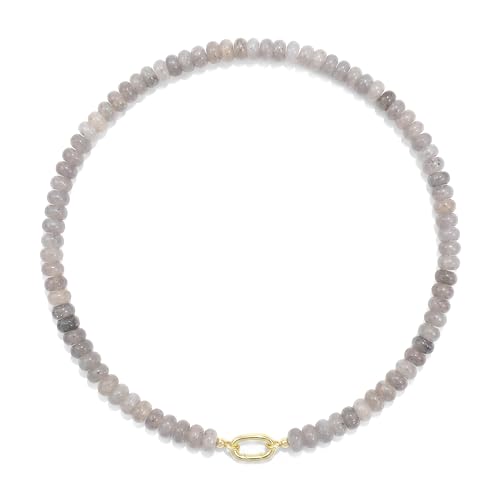 Beaded Gemstone Necklaces for Women Bohemian Colored Choker Natural Stone Bead Summer Beach Handmade Jewelry Necklace - color: Gray