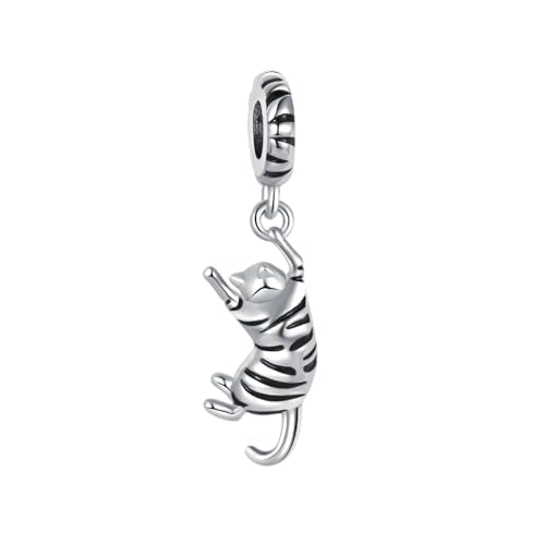 Ginger Cat Playing Tabby Dangle Charm Compatible with Pandora Charms Bracelets with CZ Birthstones for Cat Lovers Women Mother's Day - style: Tabby Cat
