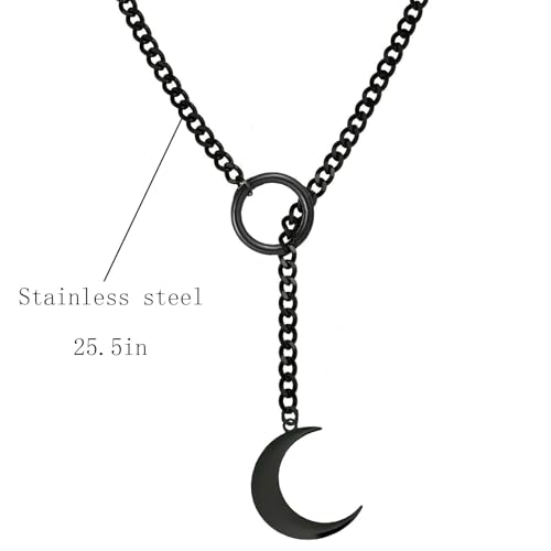 Choker Necklace for Women Gothic Goth Stainless Steel Slip Chain Chunky Long Drop Mens Punk Necklace Jewelry Gift - style: Black Moon