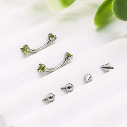 16G Eyebrow Piercing Jewelry Surgical Steel Internal Thread Curved Barbell Tiny Eyebrow Ring Vertical Labret Lip Jewelry Ear Rook Small Christmas Belly Button Ring for Women Men - color: green