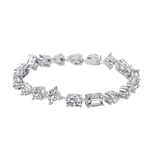 Cubic Zirconia Tennis Bracelets,18k White Gold Plated S925 Sterling Silver Tennis Bracelet, Bracelets for Women,MIix Shape, irregular shape crystal tennis bracelets 17cm