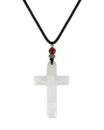 Natural Jade Cross Necklace for Men/Women Green Stone Healing Cross Pendant Necklace Christian Religious Spirit Jewelry Gift - color: B