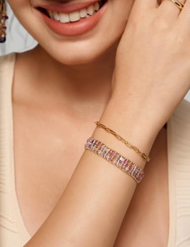 Boho Bracelets for Women Chakra Stackable Bohemian Bracelet Stack Energy Gemstone Crystal Healing Layered Summer Vacation Natural Stone Handmade Beach Jewelry for Women - color: Amethysts