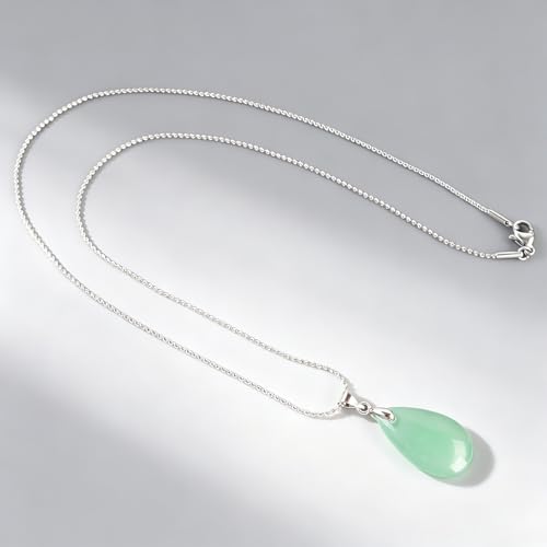 Natural Stone Teardrop Pendant Necklace, Birthstone Water Drop Gemstone Necklace with Stainless Steel Chain for Women - color: Aventurine