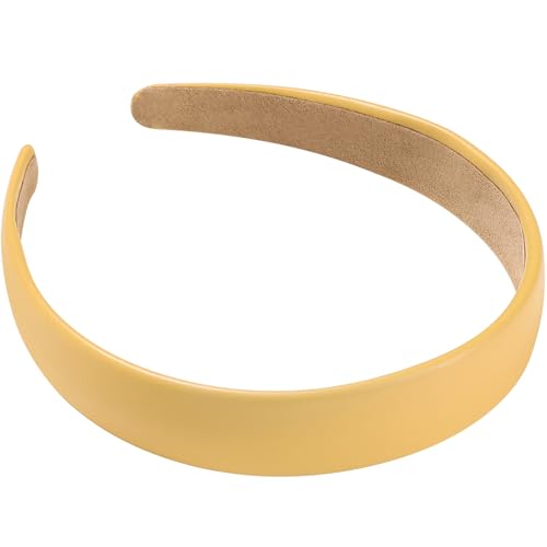 WantGor 1 Inch PU Leather Headband, Wide Padded Hairband Fashion Hair Bands | Cute Womens Headbands Holiday DIY Hair Accessories (Yellow) - color: Yellow