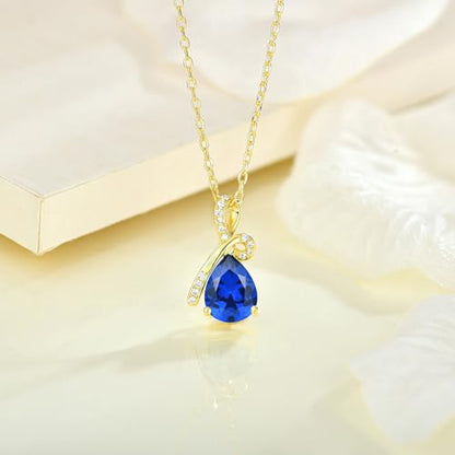 Infinity Birthstone Necklace for Women, Gold Plated Teardrop Cubic Zirconia Pendant, Created Gemstone Twist Necklace for Birthday, Her, Mom, Friend - color: Sapphire-blue-Sept.